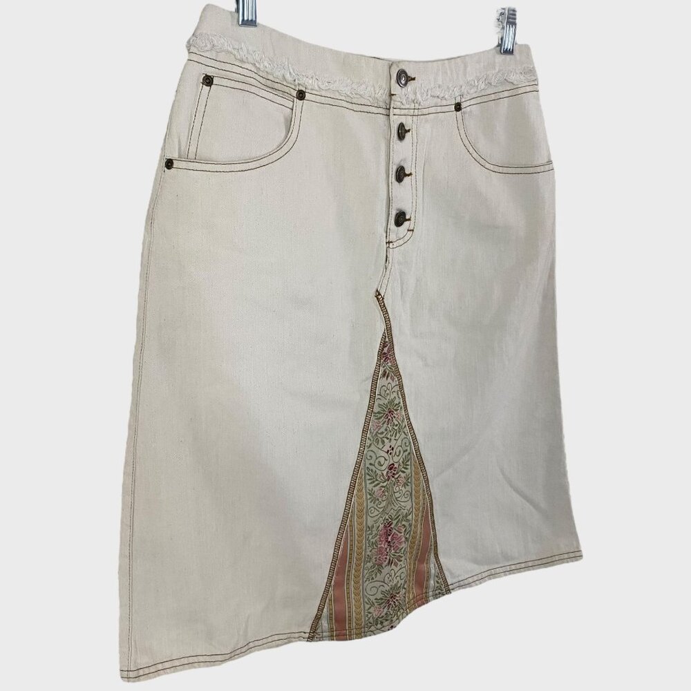 Gloria Vanderbilt A-Line Denim Pencil Skirt Cream Women's Size 6 Boho Tapestry - Picture 3 of 10